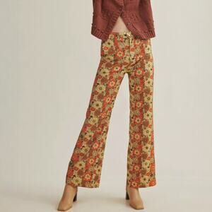 Anthropologie x Stella Pardo Retro Floral Flare Leg Pants Size XS